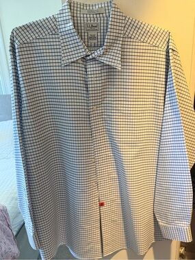 L.L. Bean Men's White Shirt with Blue Windowpane Check